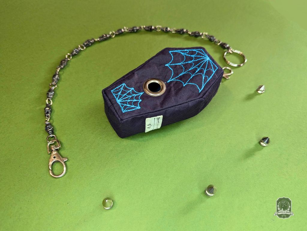 The Coffin | Black with Blue Spiderwebs | Poo Bag Holder