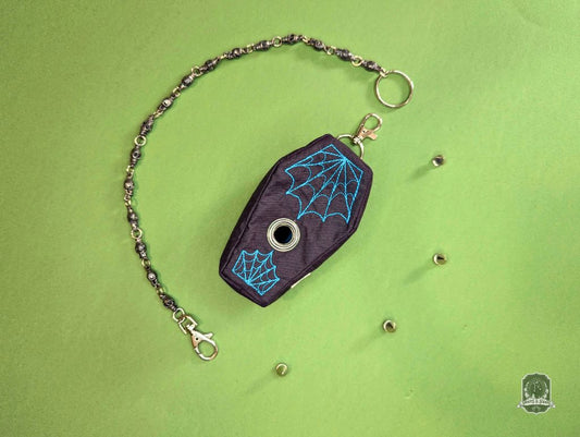 The Coffin | Black with Blue Spiderwebs | Poo Bag Holder