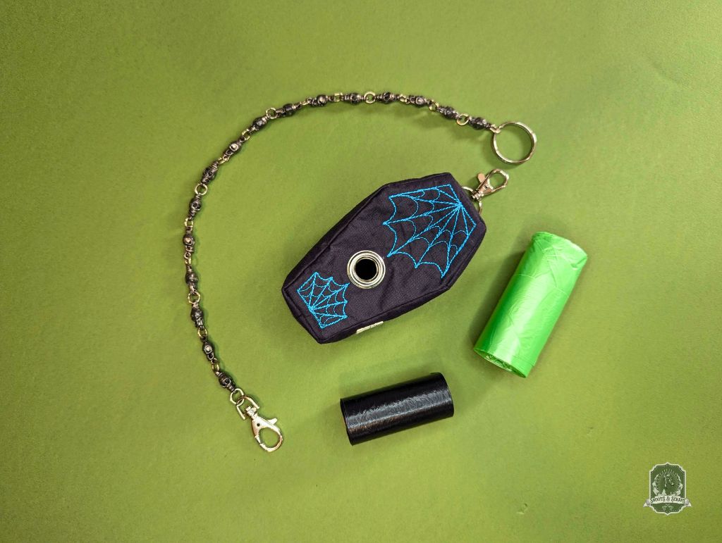 The Coffin | Black with Blue Spiderwebs | Poo Bag Holder