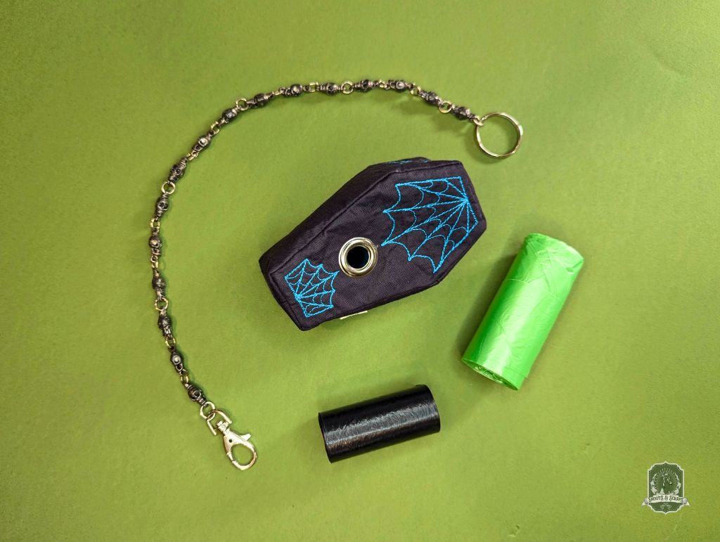 The Coffin | Black with Blue Spiderwebs | Poo Bag Holder