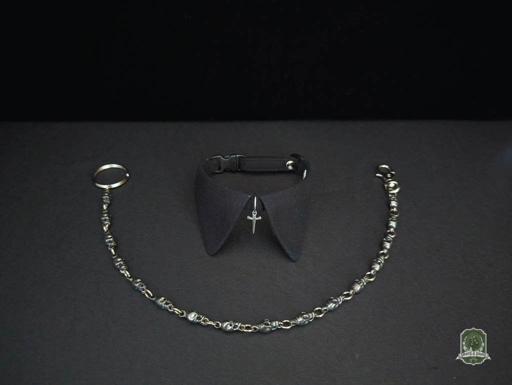 Black with Silver Dagger Charm | Cat Collar with Charm