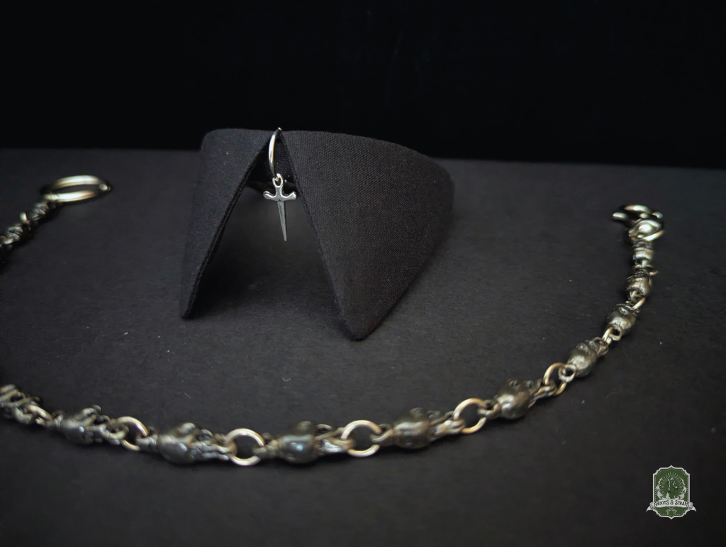 Black with Silver Dagger Charm | Cat Collar with Charm