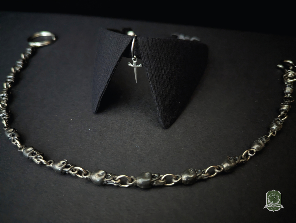 Black with Silver Dagger Charm | Cat Collar with Charm