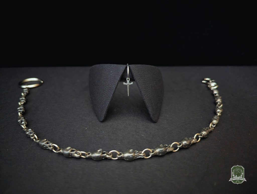 Black with Silver Dagger Charm | Cat Collar with Charm