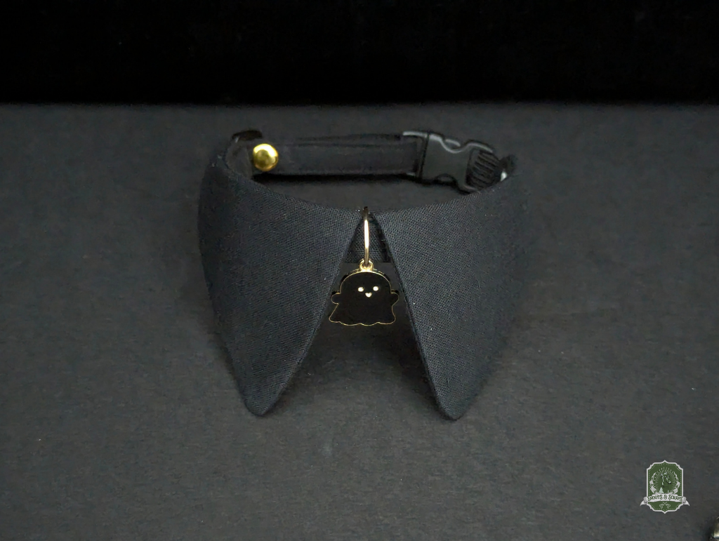 Black with Ghost Charm | Cat Collar with Charm