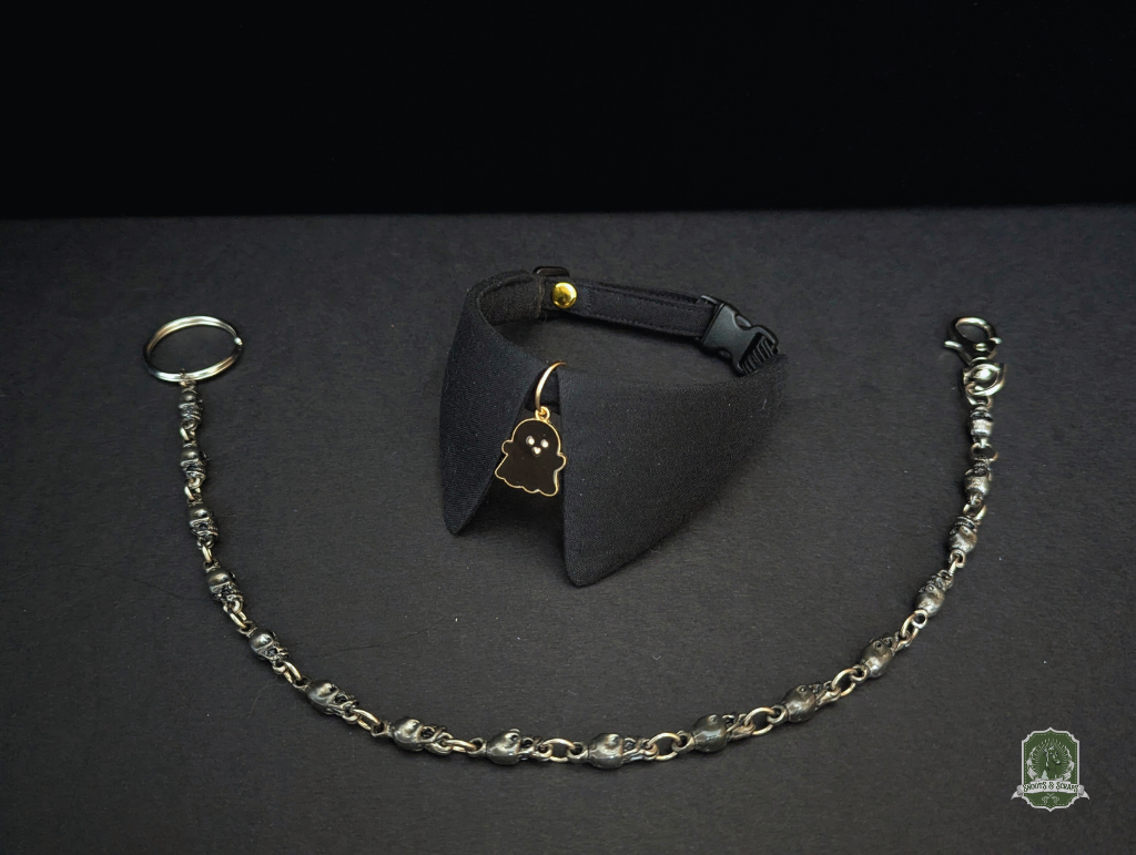 Black with Ghost Charm | Cat Collar with Charm