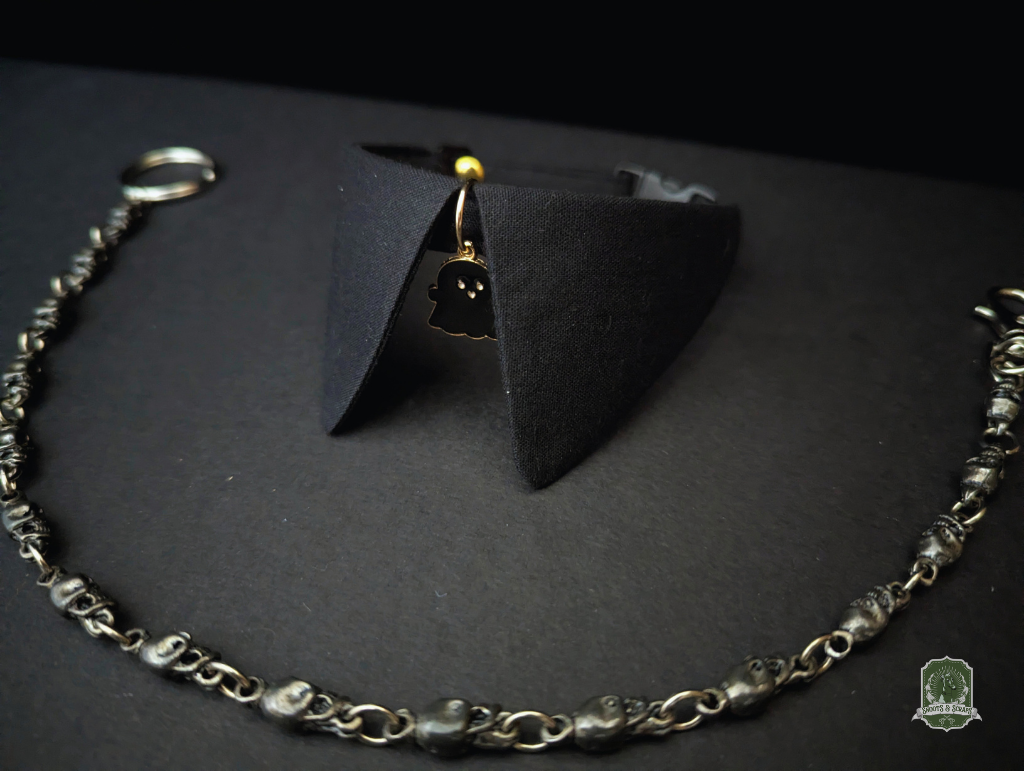Black with Ghost Charm | Cat Collar with Charm