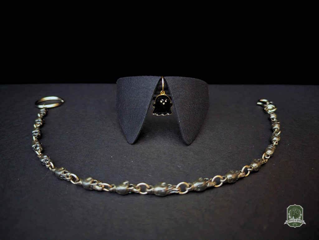 Black with Ghost Charm | Cat Collar with Charm