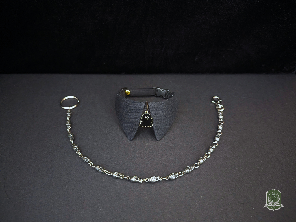 Black with Ghost Charm | Cat Collar with Charm