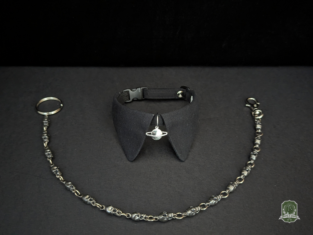 Black with Silver Planet Charm | Cat Collar with Charm