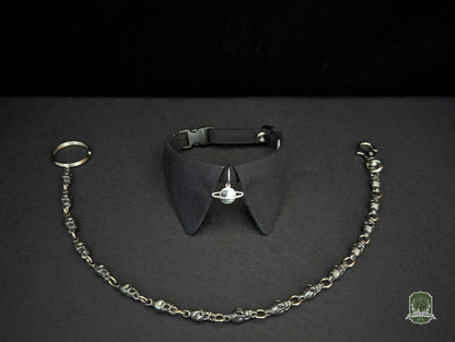 Black with Silver Planet Charm | Cat Collar with Charm