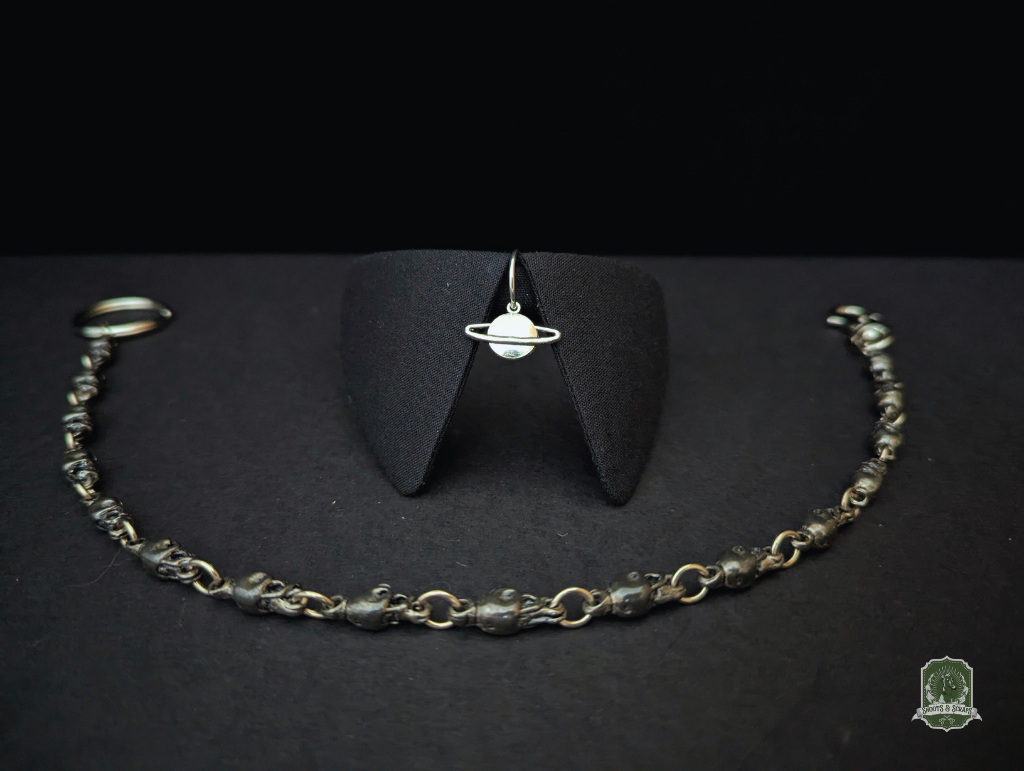 Black with Silver Planet Charm | Cat Collar with Charm