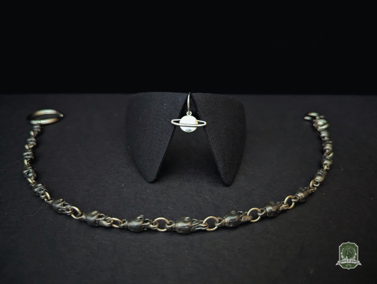 Black with Silver Planet Charm | Cat Collar with Charm