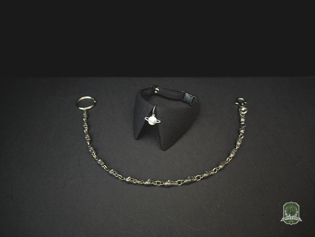Black with Silver Planet Charm | Cat Collar with Charm