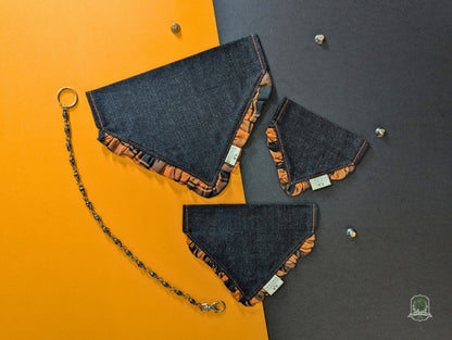 Black Denim & Orange Tartan Frill | Slide on Collar Bandana