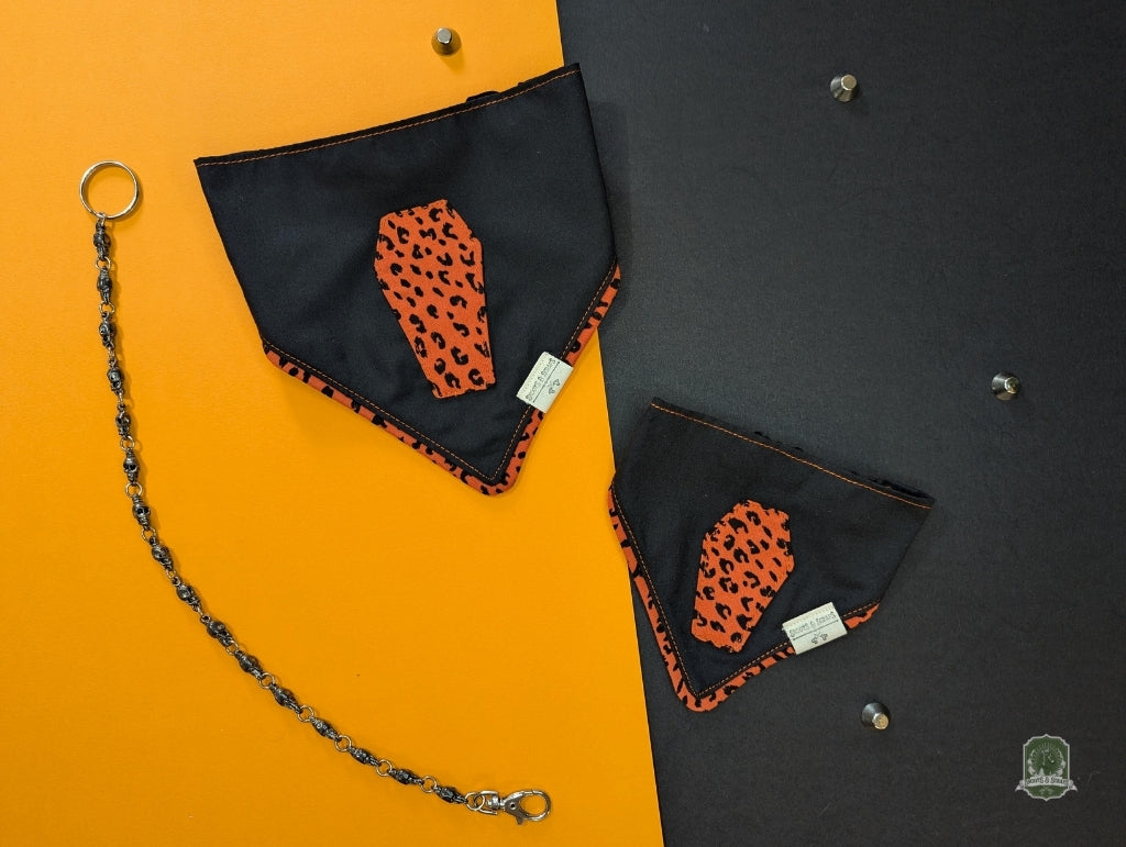 Black & Orange Leopard Coffin | Elastic Dog Bandana