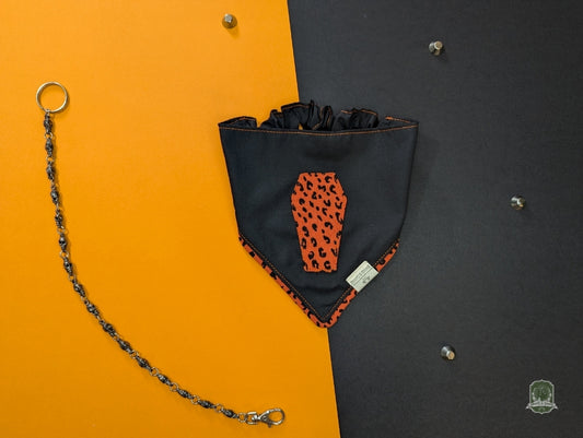 Black & Orange Leopard Coffin | Elastic Dog Bandana