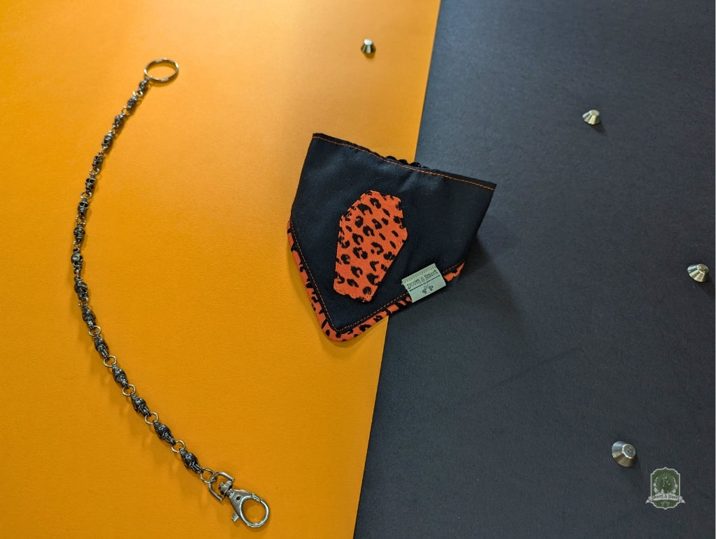 Black & Orange Leopard Coffin | Elastic Dog Bandana