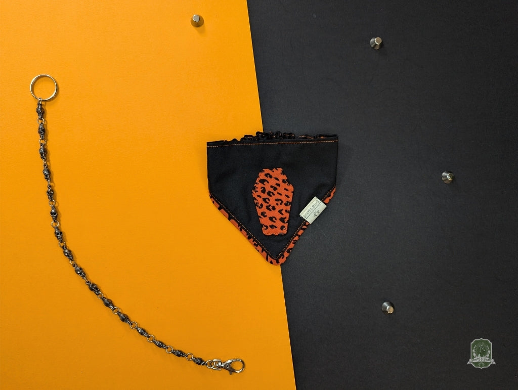 Black & Orange Leopard Coffin | Elastic Dog Bandana