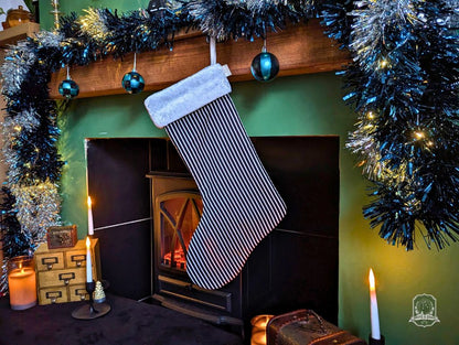 Black & White Stripes Gothmas Stocking | Halloween & Christmas Stocking