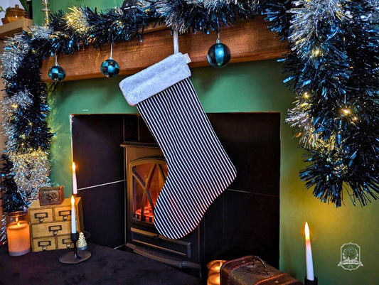 Black & White Stripes Gothmas Stocking | Halloween & Christmas Stocking