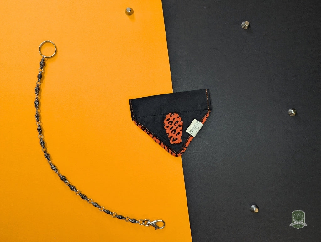 Black & Orange Leopard Coffin | Slide On Collar Bandana