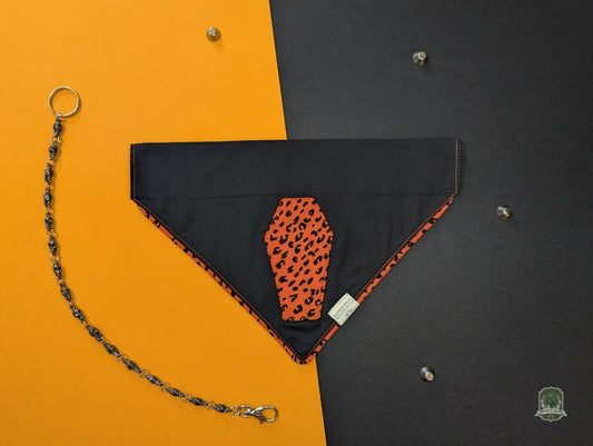 Black & Orange Leopard Coffin | Slide On Collar Bandana