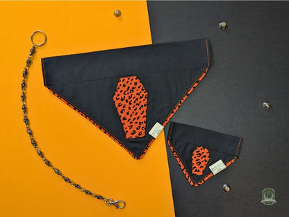 Black & Orange Leopard Coffin | Slide On Collar Bandana