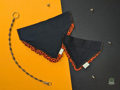 Black & Orange Leopard Print Frill | Slide On Collar Bandana