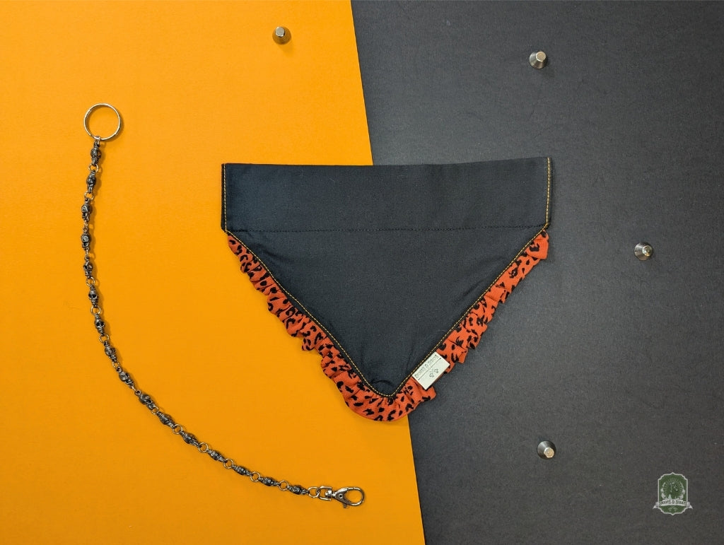 Black & Orange Leopard Print Frill | Slide On Collar Bandana