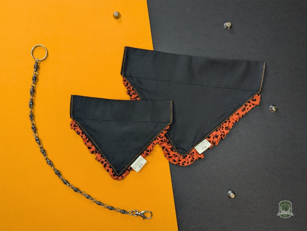 Black & Orange Leopard Print Frill | Slide On Collar Bandana