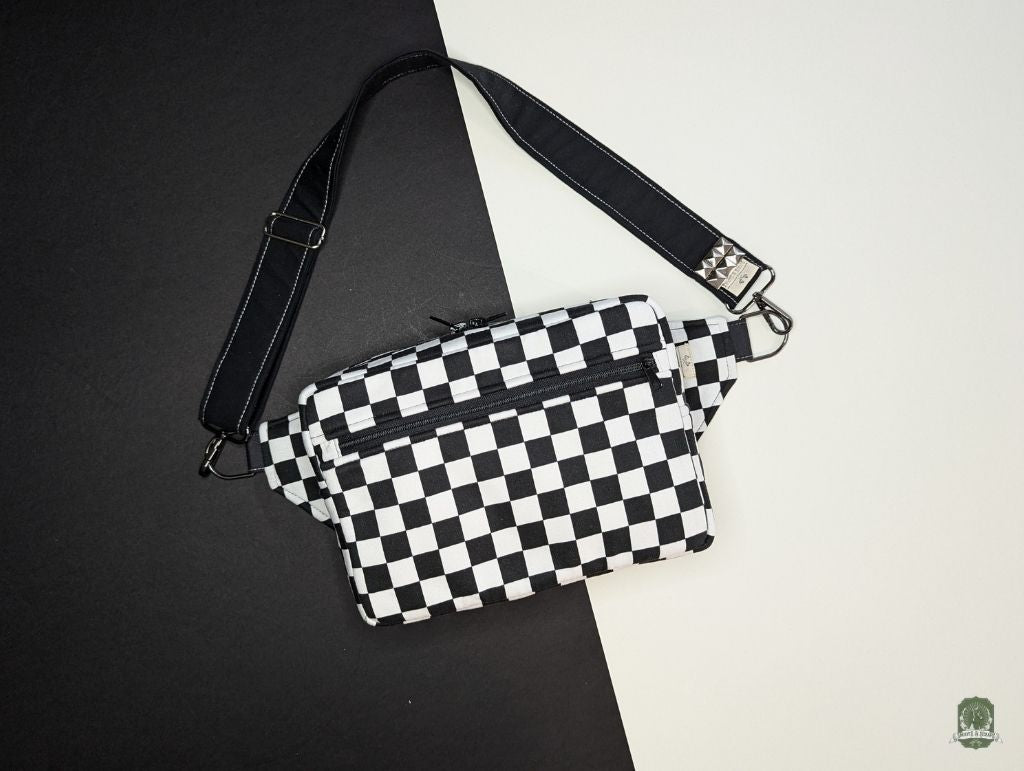 Snoots On The Go | Upcycled Dog Walking Bag | Black & White Checkerboard