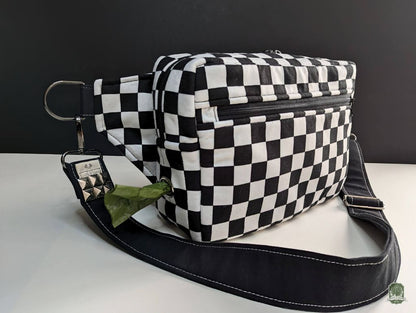 Snoots On The Go | Upcycled Dog Walking Bag | Black & White Checkerboard