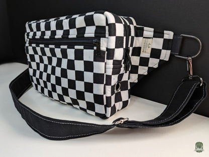 Snoots On The Go | Upcycled Dog Walking Bag | Black & White Checkerboard