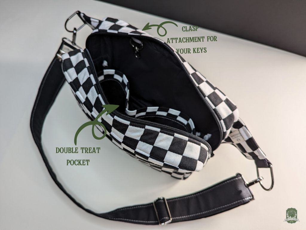 Snoots On The Go | Upcycled Dog Walking Bag | Black & White Checkerboard