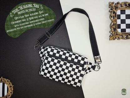 Snoots On The Go | Upcycled Dog Walking Bag | Black & White Checkerboard