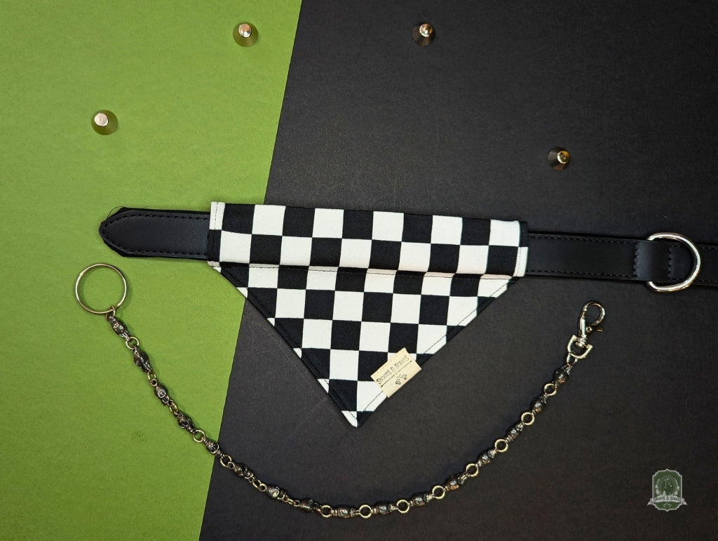 Black & White Checkered | Slide On Collar Bandana