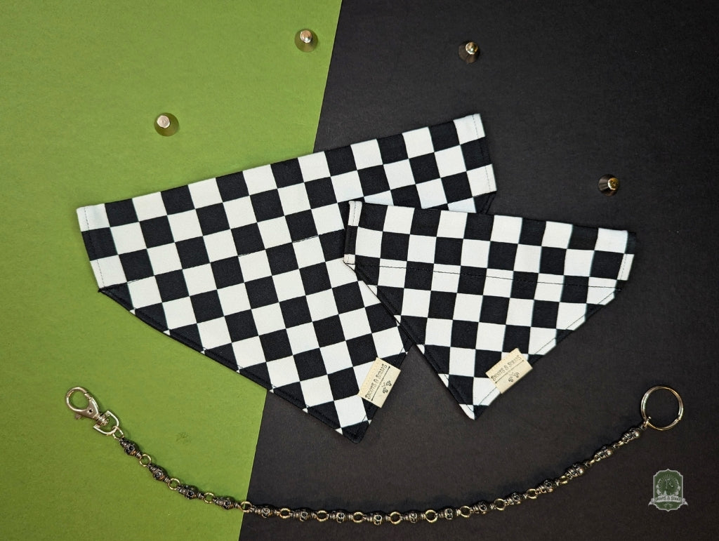 Black & White Checkered | Slide On Collar Bandana