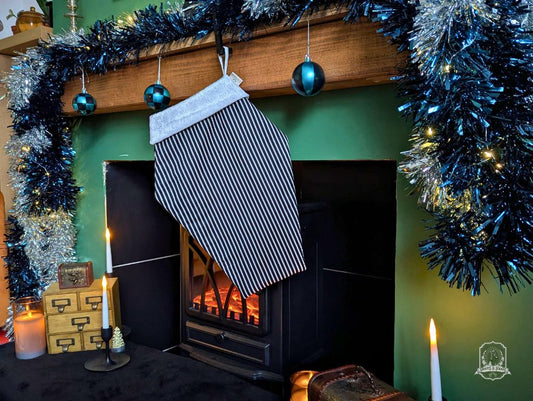 Black & White Stripes Coffin Stocking | Halloween & Christmas Stocking