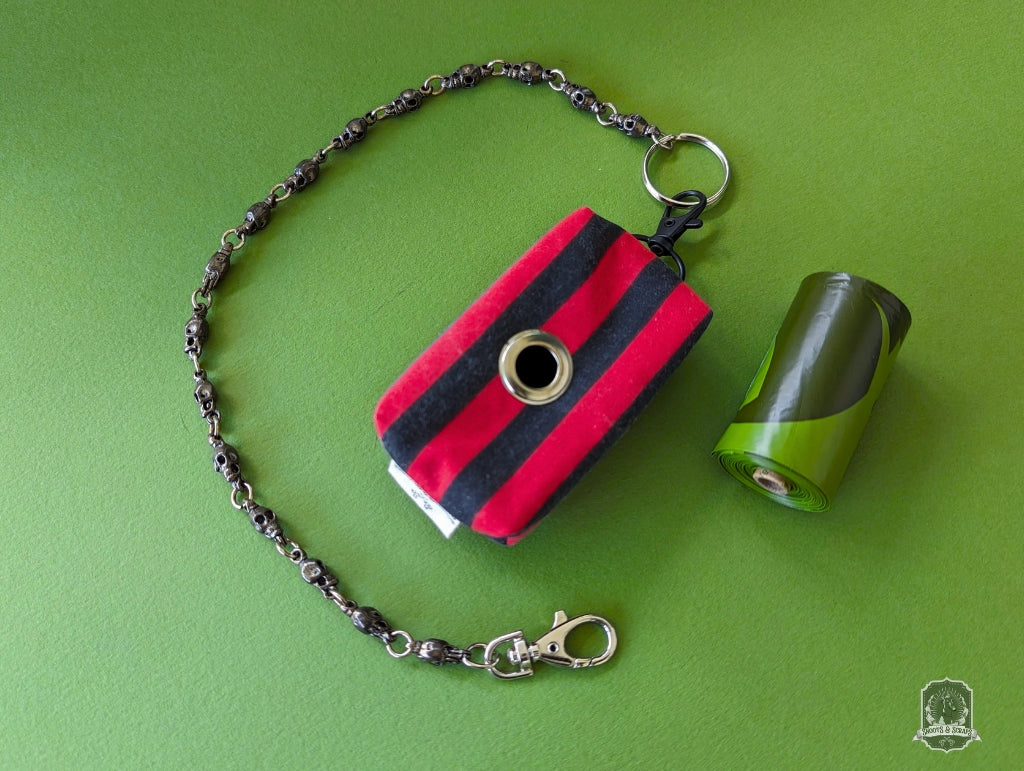 Mini | Poo Bag Holder | Black & Red Stripes