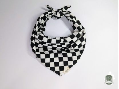 Black and white checkered tie on bandana