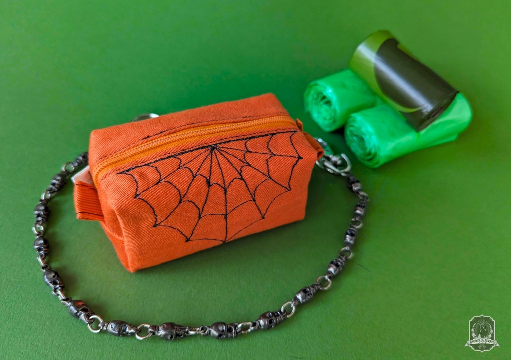 Deluxe | Poo Bag Holder | Orange with Black Spiderwebs