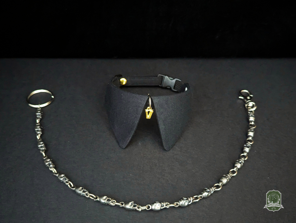 Pure Black | Cat Collar with Letter Charm