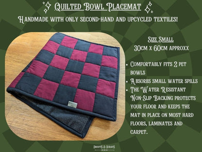 Burgundy & Black Checkerboard | Quilted Pet Bowl Placemats