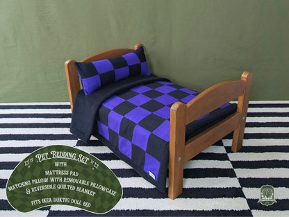 Black & Purple Checkerboard Pet Bedding Set | Quilt Blanket, Pillow and Mattress Pad