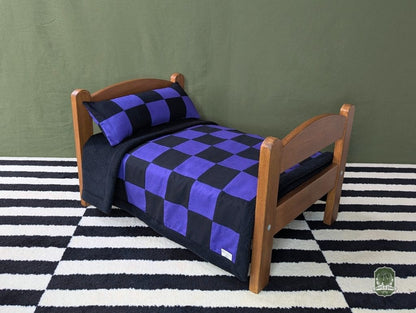 Black & Purple Checkerboard Pet Bedding Set | Quilt Blanket, Pillow and Mattress Pad