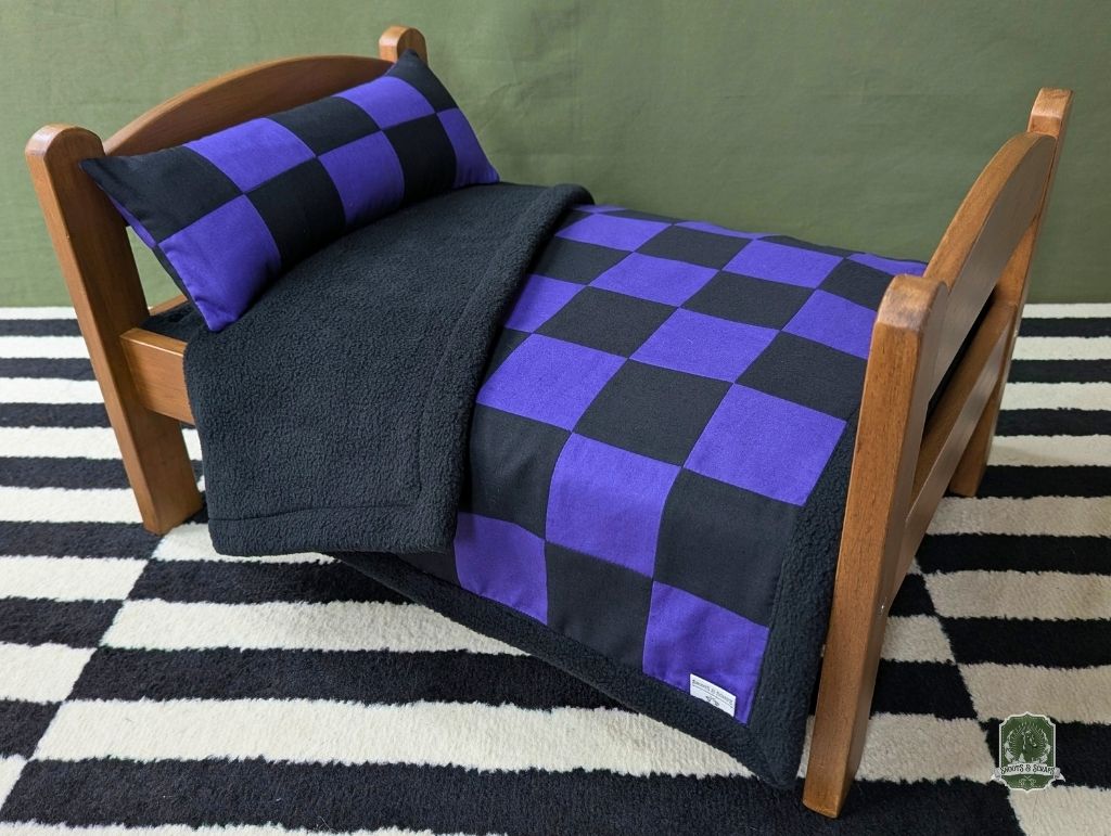 Black & Purple Checkerboard Pet Bedding Set | Quilt Blanket, Pillow and Mattress Pad