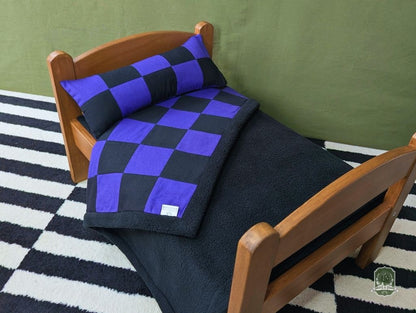 Black & Purple Checkerboard Pet Bedding Set | Quilt Blanket, Pillow and Mattress Pad