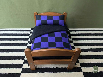 Black & Purple Checkerboard Pet Bedding Set | Quilt Blanket, Pillow and Mattress Pad