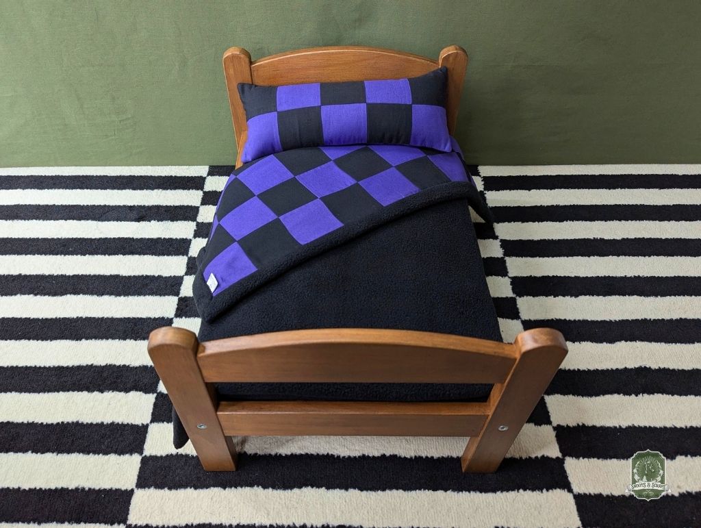 Black & Purple Checkerboard Pet Bedding Set | Quilt Blanket, Pillow and Mattress Pad